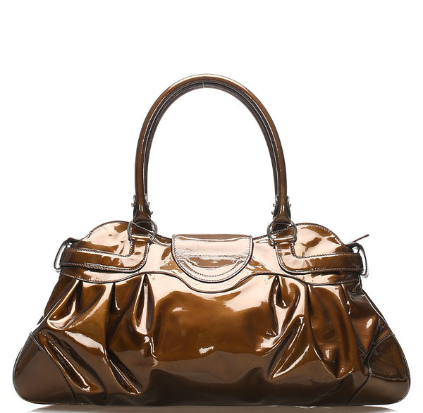 サルヴァトーレフェラガモ ガンチーニ AB-21 5370 グリーン 緑 エナメル ハンドバッグ レディース Salvatore Ferragamo 中古