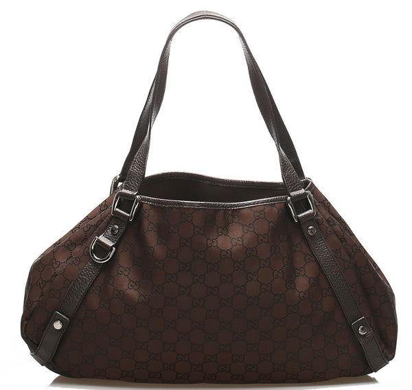 グッチ GGキャンバス ブラウン キャンバス レザー トートバッグ レディース GUCCI 中古