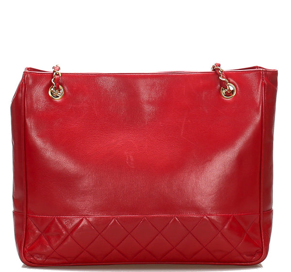 シャネル レッド 赤 レザー チェーン ショルダー トートバッグ レディース CHANEL 中古