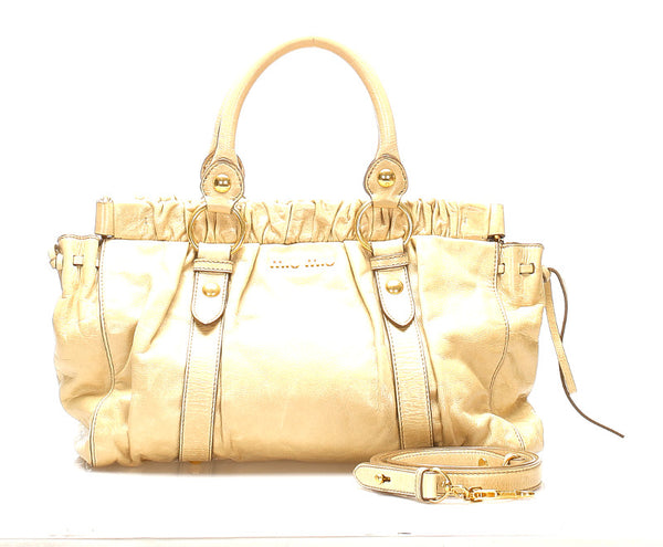 ミュウミュウ ベージュ レザー ハンドバッグ レディース MIUMIU 中古