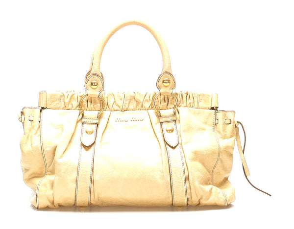 ミュウミュウ ベージュ レザー ハンドバッグ レディース MIUMIU 中古