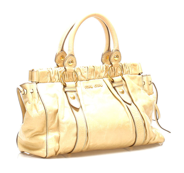 ミュウミュウ ベージュ レザー ハンドバッグ レディース MIUMIU 中古