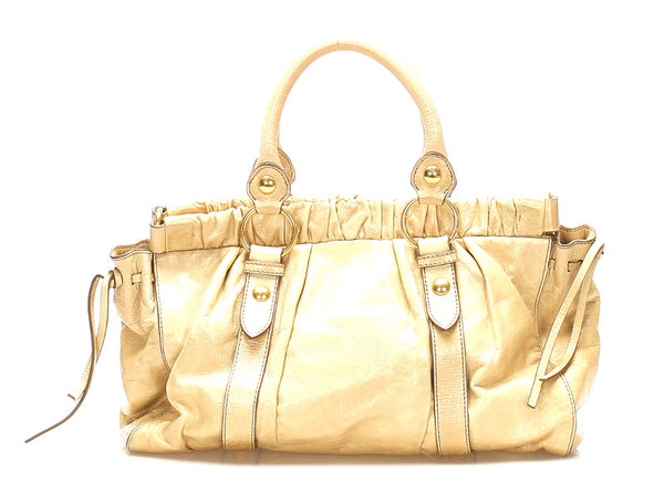 ミュウミュウ ベージュ レザー ハンドバッグ レディース MIUMIU 中古