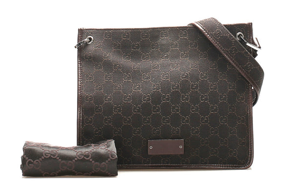 グッチ GGキャンバス 91762 ブラウン キャンバス レザー 肩掛け ショルダーバッグ レディース GUCCI 中古