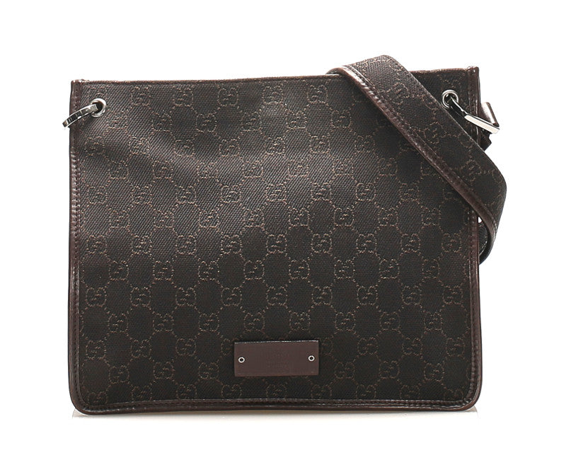 グッチ GGキャンバス 91762 ブラウン キャンバス レザー 肩掛け ショルダーバッグ レディース GUCCI 中古