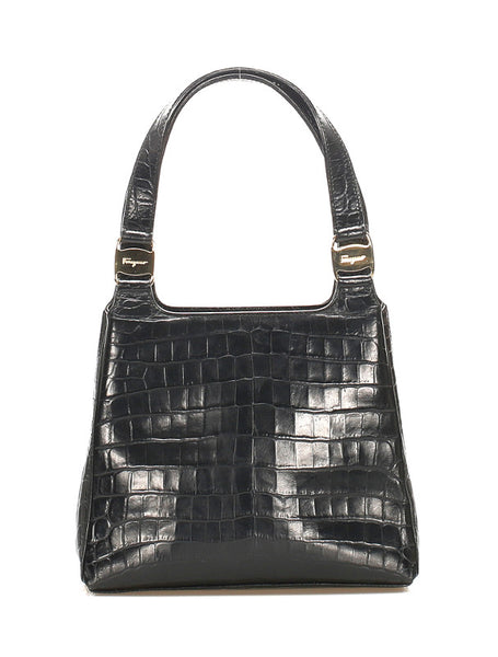 サルヴァトーレフェラガモ AQ-21 7755 ブラック レザー型押し ハンドバッグ レディース Salvatore Ferragamo 中古