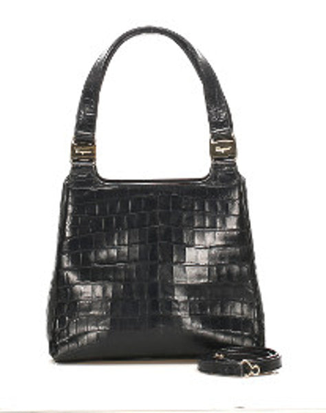 サルヴァトーレフェラガモ AQ-21 7755 ブラック レザー型押し ハンドバッグ レディース Salvatore Ferragamo 中古