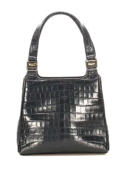 サルヴァトーレフェラガモ AQ-21 7755 ブラック レザー型押し ハンドバッグ レディース Salvatore Ferragamo 中古