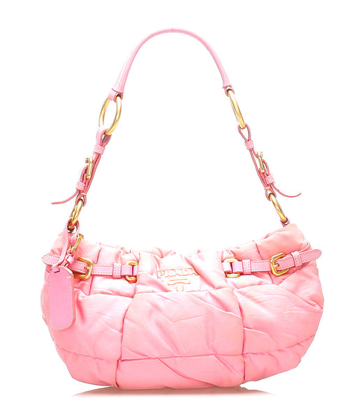 プラダ ピンク ナイロン レザー ショルダーバッグ レディース PRADA 中古