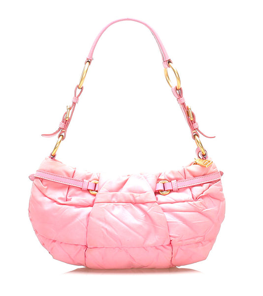 プラダ ピンク ナイロン レザー ショルダーバッグ レディース PRADA 中古