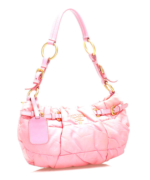 プラダ ピンク ナイロン レザー ショルダーバッグ レディース PRADA 中古