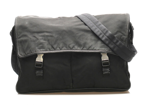 プラダ ブラック ナイロン レザー 斜め掛け ショルダーバッグ メンズ PRADA 中古