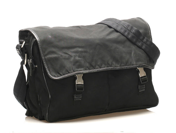 プラダ ブラック ナイロン レザー 斜め掛け ショルダーバッグ メンズ PRADA 中古