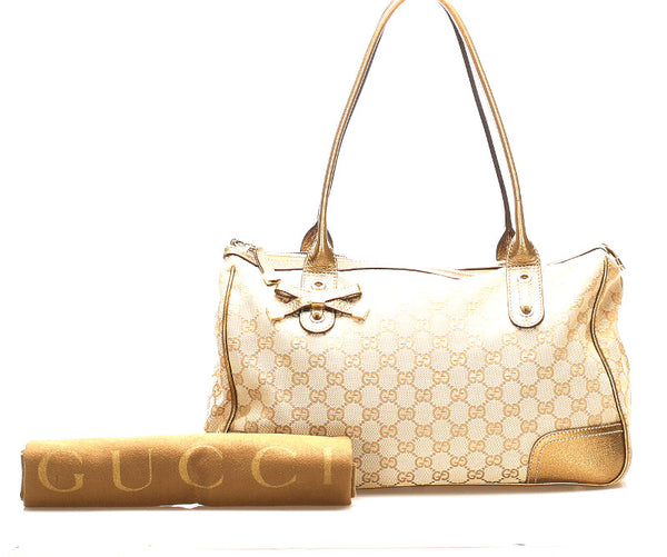 グッチ GGキャンバス 177052 ベージュ ゴールド キャンバス レザー ショルダーバッグ レディース GUCCI 中古