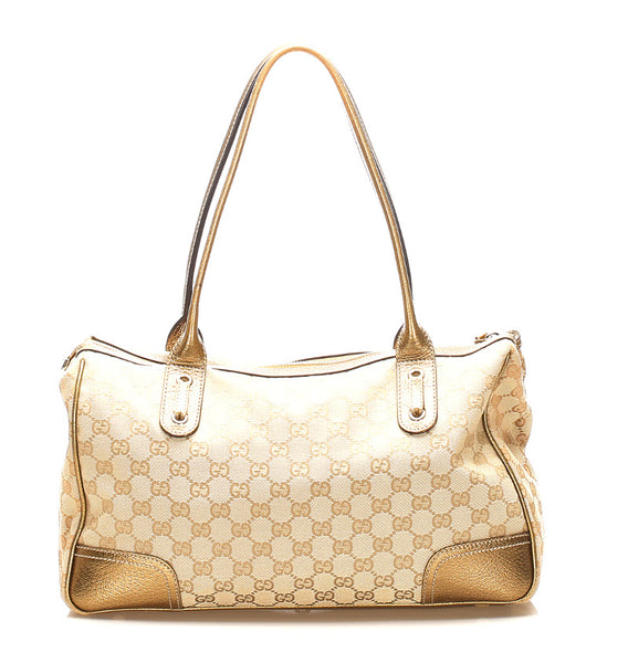 グッチ GGキャンバス 177052 ベージュ ゴールド キャンバス レザー ショルダーバッグ レディース GUCCI 中古