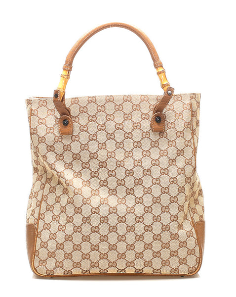 グッチ GGキャンバス ウッド 112530 ブラウン キャンバス レザー トートバッグ レディース GUCCI 中古