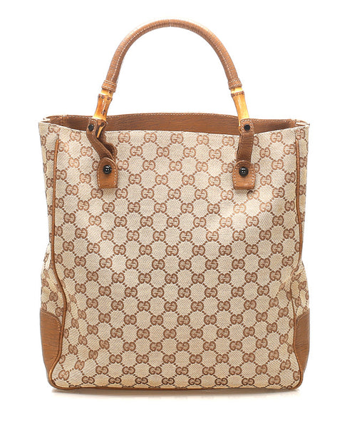 グッチ GGキャンバス ウッド 112530 ブラウン キャンバス レザー トートバッグ レディース GUCCI 中古