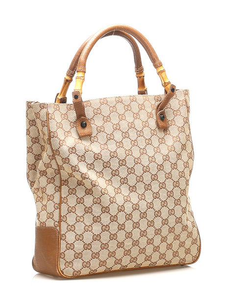 グッチ GGキャンバス ウッド 112530 ブラウン キャンバス レザー トートバッグ レディース GUCCI 中古