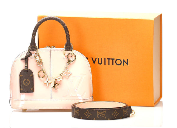 ルイ ヴィトン モノグラム アルマBB M51925 ピンク ブラウン パテントレザー PVC ハンドバッグ レディース LOUIS VUITTON 中古