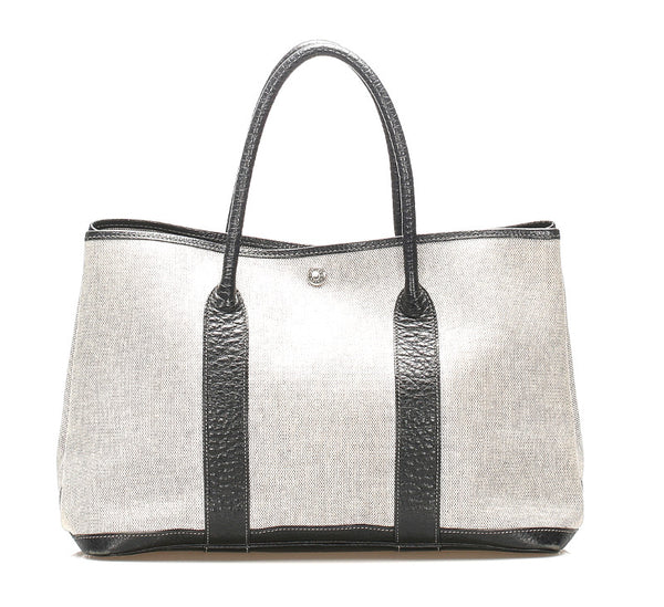エルメス ガーデンパーティ ベージュ トワルアッシュ レザー ハンドバッグ レディース HERMES 中古