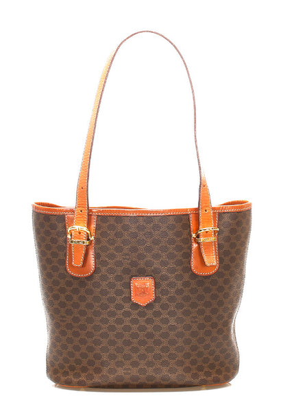 セリーヌ マカダム ブラウン PVC レザー トートバッグ レディース CELINE 中古