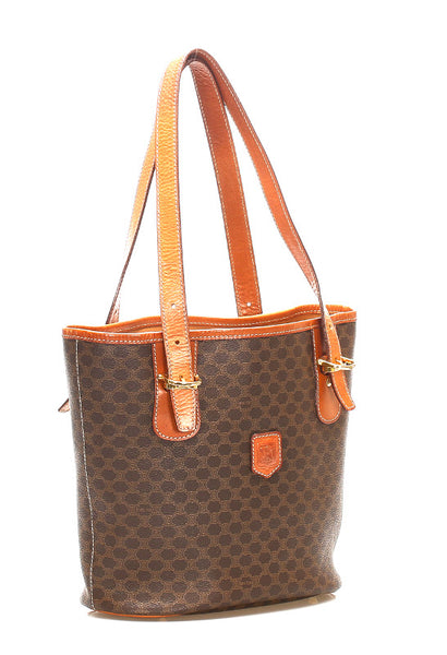 セリーヌ マカダム ブラウン PVC レザー トートバッグ レディース CELINE 中古