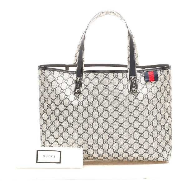 グッチ GGスプリーム 211134 ネイビー グレー PVC レザー トートバッグ ユニセックス GUCCI 中古