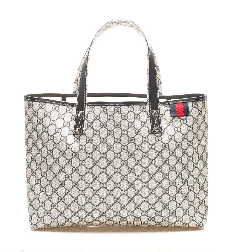 グッチ GGスプリーム 211134 ネイビー グレー PVC レザー トートバッグ ユニセックス GUCCI 中古