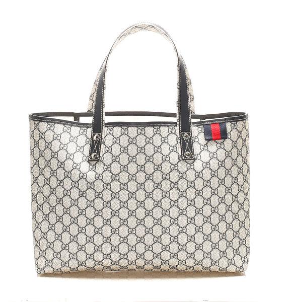 グッチ GGスプリーム 211134 ネイビー グレー PVC レザー トートバッグ ユニセックス GUCCI 中古
