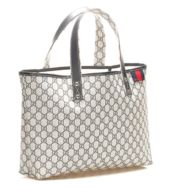 グッチ GGスプリーム 211134 ネイビー グレー PVC レザー トートバッグ ユニセックス GUCCI 中古