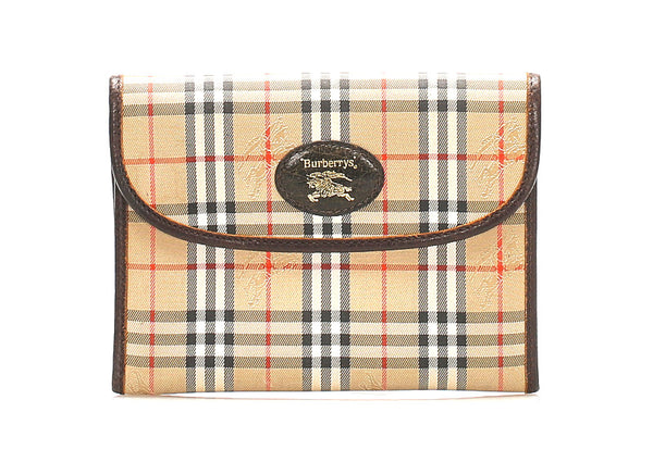 バーバリー ノバチェック ブラウン 茶 キャンバス レザー ポーチ ユニセックス BURBERRY 中古
