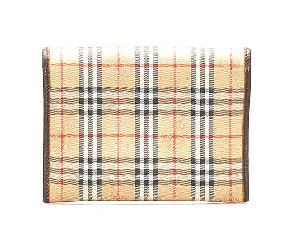 バーバリー ノバチェック ブラウン 茶 キャンバス レザー ポーチ ユニセックス BURBERRY 中古
