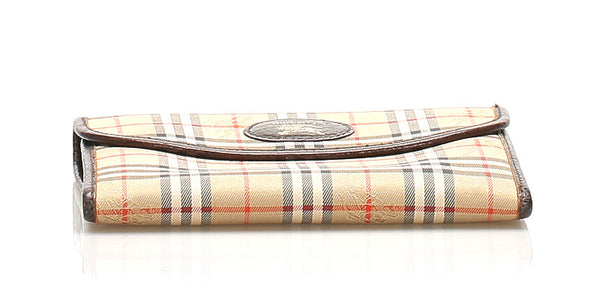 バーバリー ノバチェック ブラウン 茶 キャンバス レザー ポーチ ユニセックス BURBERRY 中古