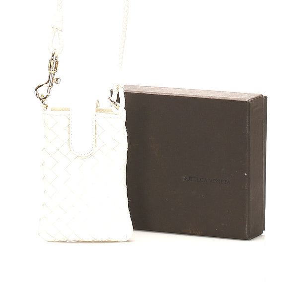 ボッテガヴェネタ イントレチャート ホワイト 白 レザー ポーチ レディース BOTTEGAVENETA 中古