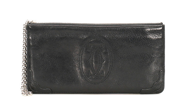 カルティエ マスト チェーン ブラック 黒 レザー 長財布 ユニセックス CARTIER 中古