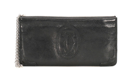 カルティエ マスト チェーン ブラック 黒 レザー 長財布 ユニセックス CARTIER 中古