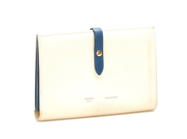 セリーヌ ホワイト ブルー レザー 二つ折り財布 ユニセックス CELINE 中古