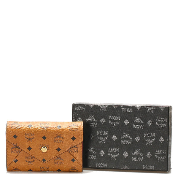 エム シー エム ブラウン 茶 レザー 三つ折り財布 レディース MCM 中古