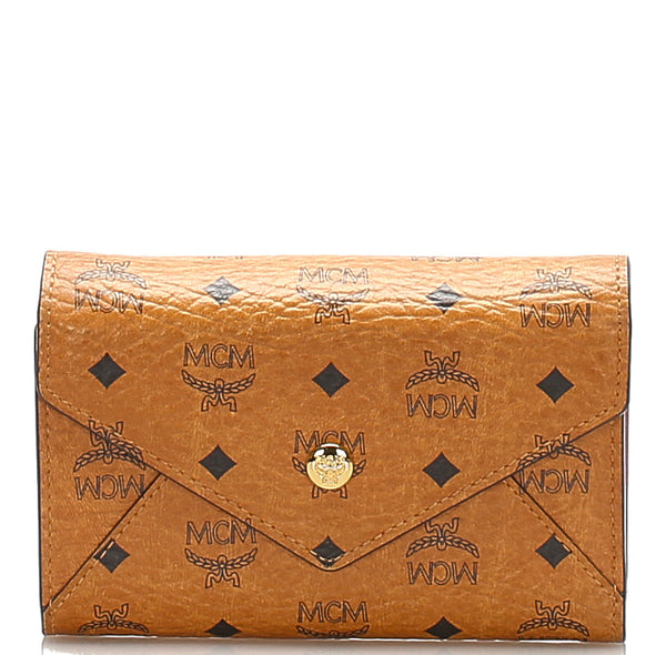 エム シー エム ブラウン 茶 レザー 三つ折り財布 レディース MCM 中古