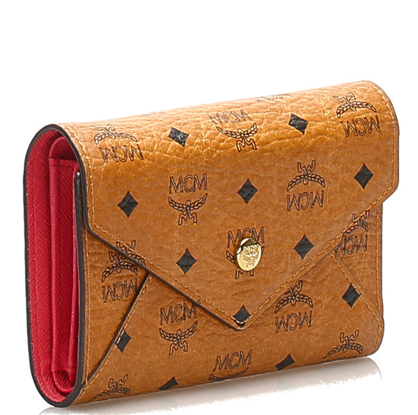 エム シー エム ブラウン 茶 レザー 三つ折り財布 レディース MCM 中古