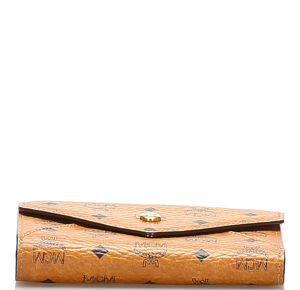 エム シー エム ブラウン 茶 レザー 三つ折り財布 レディース MCM 中古