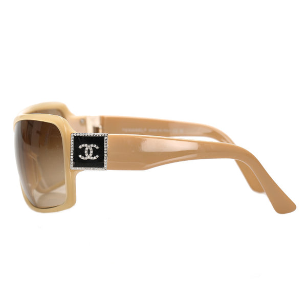 シャネル ラインストーン ベージュ プラスチック サングラス レディース CHANEL 中古