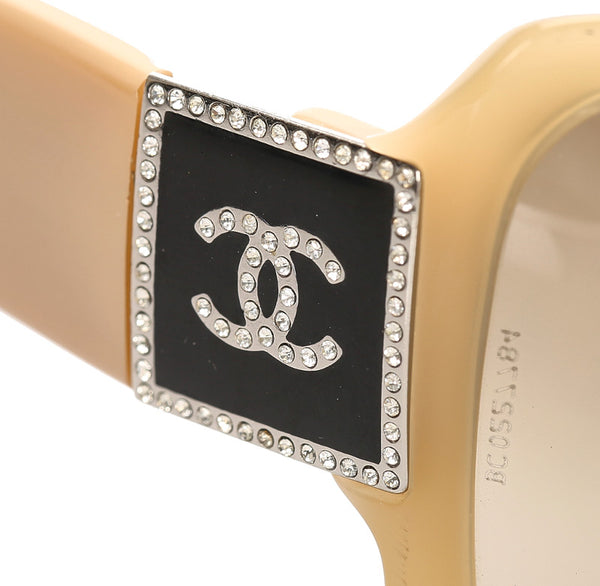シャネル ラインストーン ベージュ プラスチック サングラス レディース CHANEL 中古
