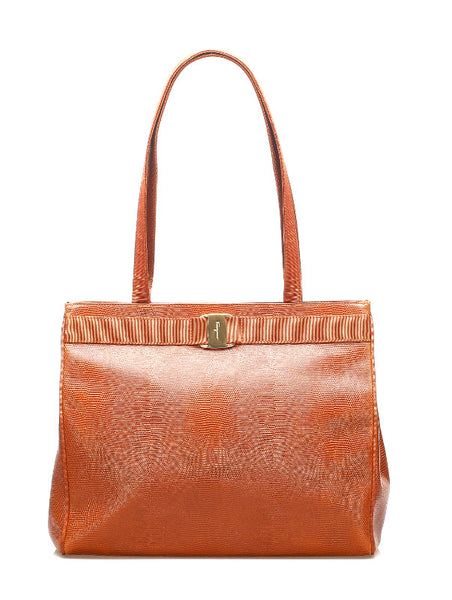 サルヴァトーレフェラガモ ヴァラ BZ-21 2530 ブラウン レザー トートバッグ レディース Salvatore Ferragamo 【中古】