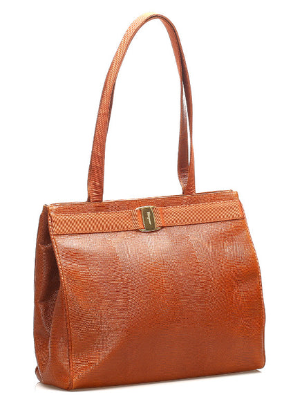 サルヴァトーレフェラガモ ヴァラ BZ-21 2530 ブラウン レザー トートバッグ レディース Salvatore Ferragamo 【中古】