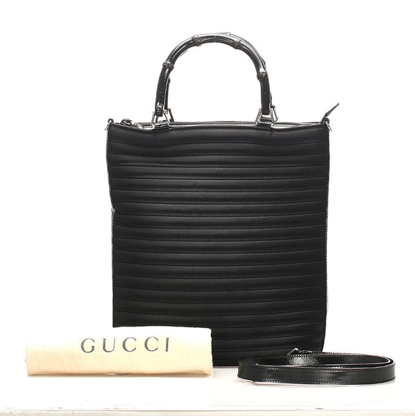 グッチ バンブー 002 1998 0353 ブラック 黒 ナイロン レザー ハンドバッグ レディース GUCCI 中古