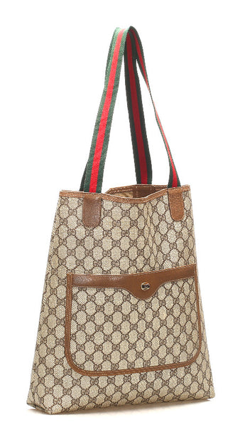 グッチ GGスプリーム シェリー 56.02.003 ブラウン 茶 PVC レザー トートバッグ ユニセックス GUCCI 中古