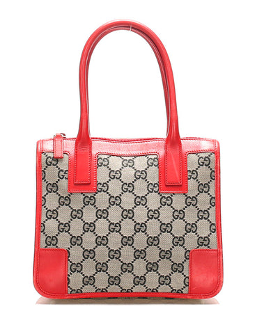 グッチ GGキャンバス 0000856 ベージュ ブラック レッド キャンバス レザー ハンドバッグ レディース GUCCI 中古