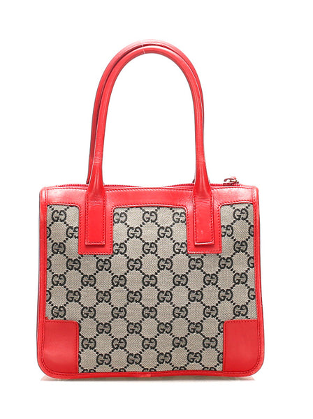 グッチ GGキャンバス 0000856 ベージュ ブラック レッド キャンバス レザー ハンドバッグ レディース GUCCI 中古