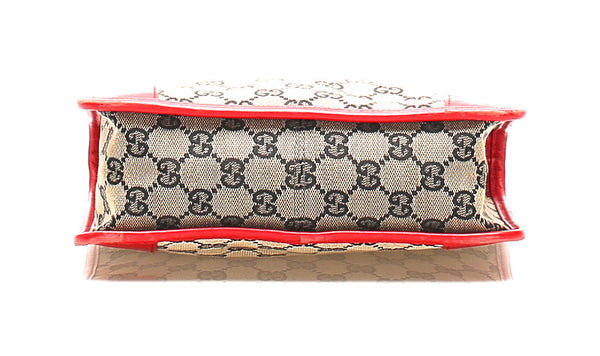 グッチ GGキャンバス 0000856 ベージュ ブラック レッド キャンバス レザー ハンドバッグ レディース GUCCI 中古